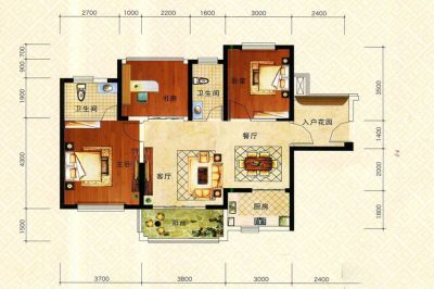 3室2厅1厨2卫84.37㎡(建面)
